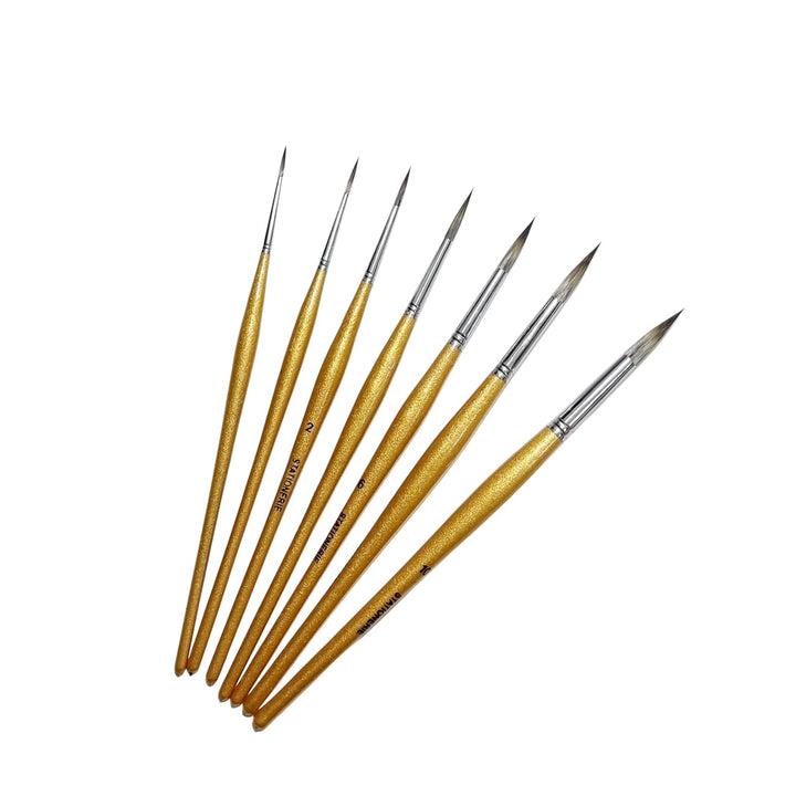 Set of 7 Round Premium Synthetic Brush with Oval Shaped Handles | Gold