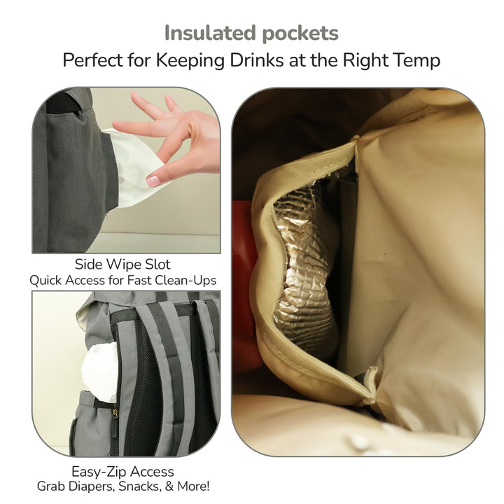 R for Rabbit Sportz Premium 900D Diaper Bag with Insulated Pockets | Upto 22 Liters - Graphite Grey