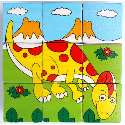 Return Gifts (Pack of 3,5,12) 3D 6 Face Animal Block Puzzle 6 in 1 Wooden Cube Jigsaw Toys (Dinosaurs)