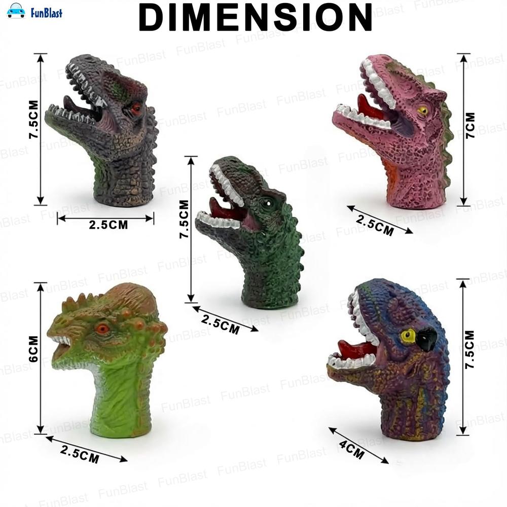 FunBlast Dinosaur Pack of 5 Finger Puppets for Kids | Soft Rubber Dino Toys for Pretend Play
