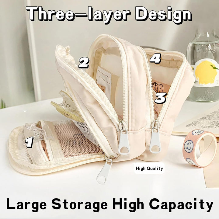 FunBlast Canvas Large Capacity Pencil Case - Double Zipper Portable Pencil Pouch