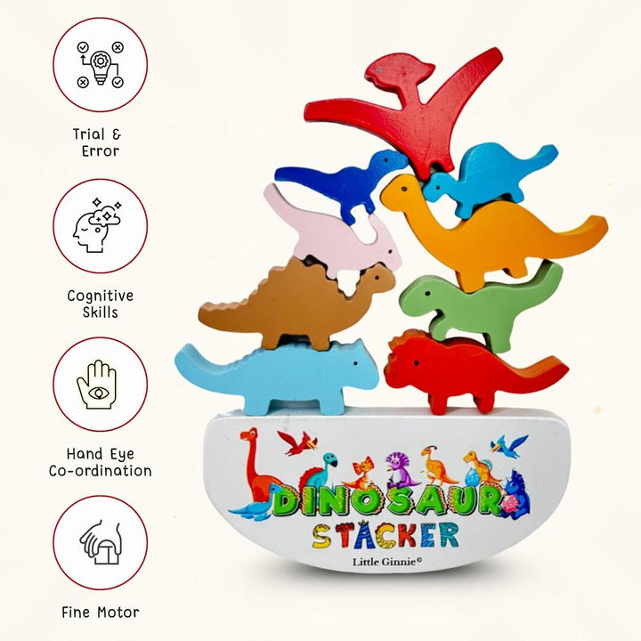 Little Ginnie Wooden Dino Balancing Building Blocks - 10 Pieces