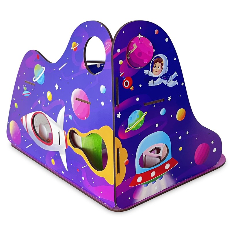 Spacecraft Trip to Universe All Side Play Doll House | DIY Paint Wooden Doll House Toy with Furniture for Kids