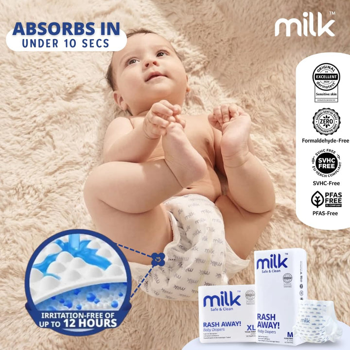 Milk (Size L) Flexi Tape Baby Diapers | 36 Count | 9-17 kg | Rash Protection, Leak-Proof, Soft & Comfortable Diapers