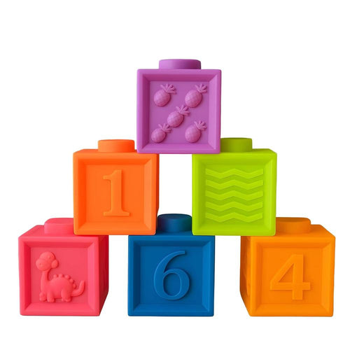 Woot Hoot Pack of 6 Cuddle Cubes - Baby-Safe Chew | Soft Baby Building Blocks | Assorted Colors