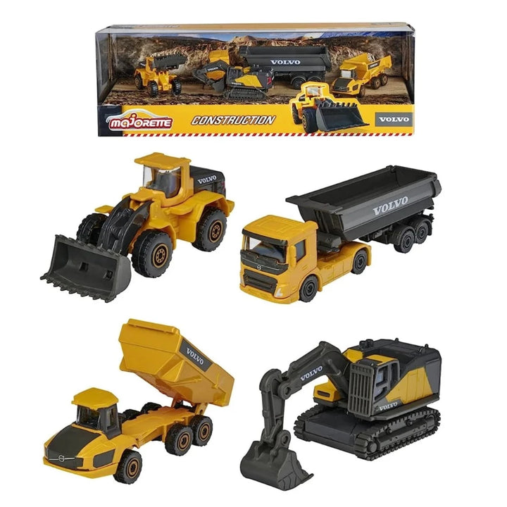 Set of 4 Licensed Volvo Construction Vehicles Set - Excavator, Wheel Loader, Dump Truck & Hauler