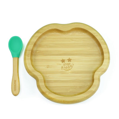 Cloud Bamboo Suction Plates for Baby and Toddler | Weaning Spoon | Green