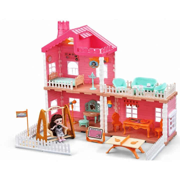 Manku Quiet Cottage Princess Dollhouse with Water Mist Spray Chimney & Light | DIY Pretend Play Set | 132-Pieces