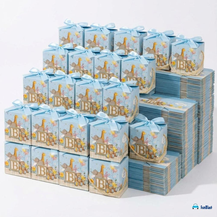 FunBlast Baby Shower Gift Boxes | Paper Folding Gift Boxes with Ribbon & Hanging Thread | Pack of 10