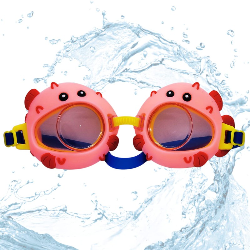 Swimming Goggles in Universal Size | Cartoon Design Anti Fog No Leak | Eyes Safety Glasses for Kids | Pink Colour | Popper Design