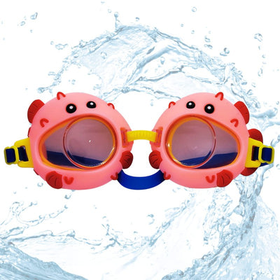 Swimming Goggles in Universal Size | Cartoon Design Anti Fog No Leak | Eyes Safety Glasses for Kids | Pink Colour | Popper Design