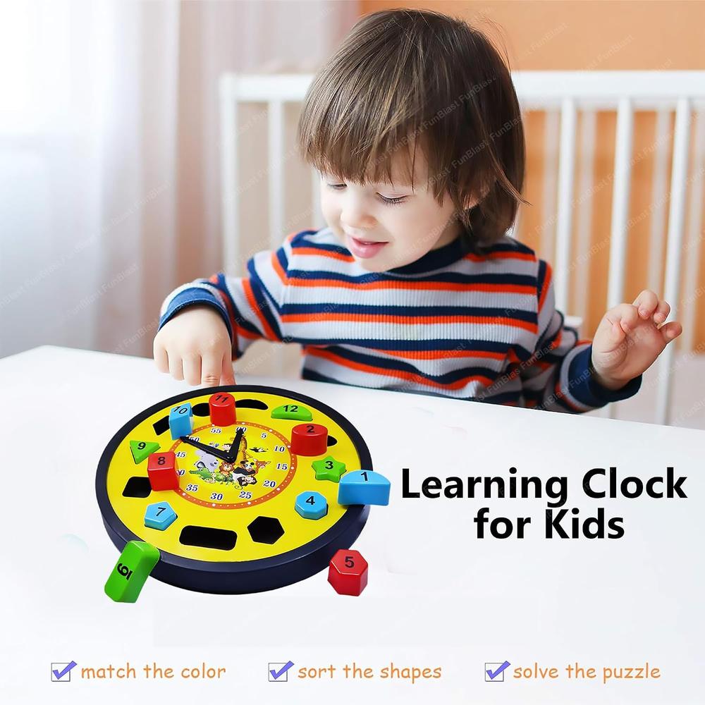 FunBlast Learning Clock Puzzle Toy for Kids | Time, Shape & Number Learning Jigsaw Toy