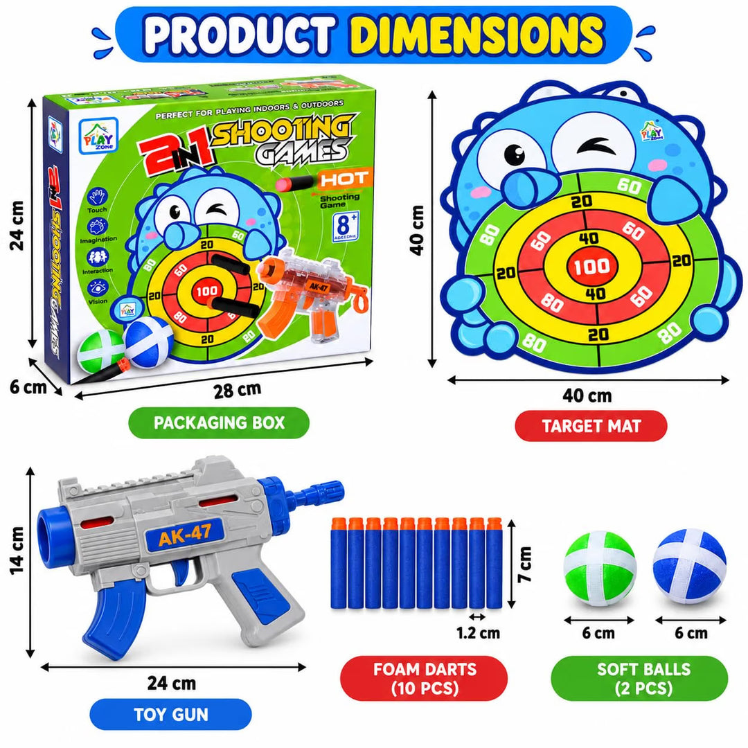 Play Run 2 in 1 Shooting Games Set | Target Shooting Game with Toy Blaster & Balls