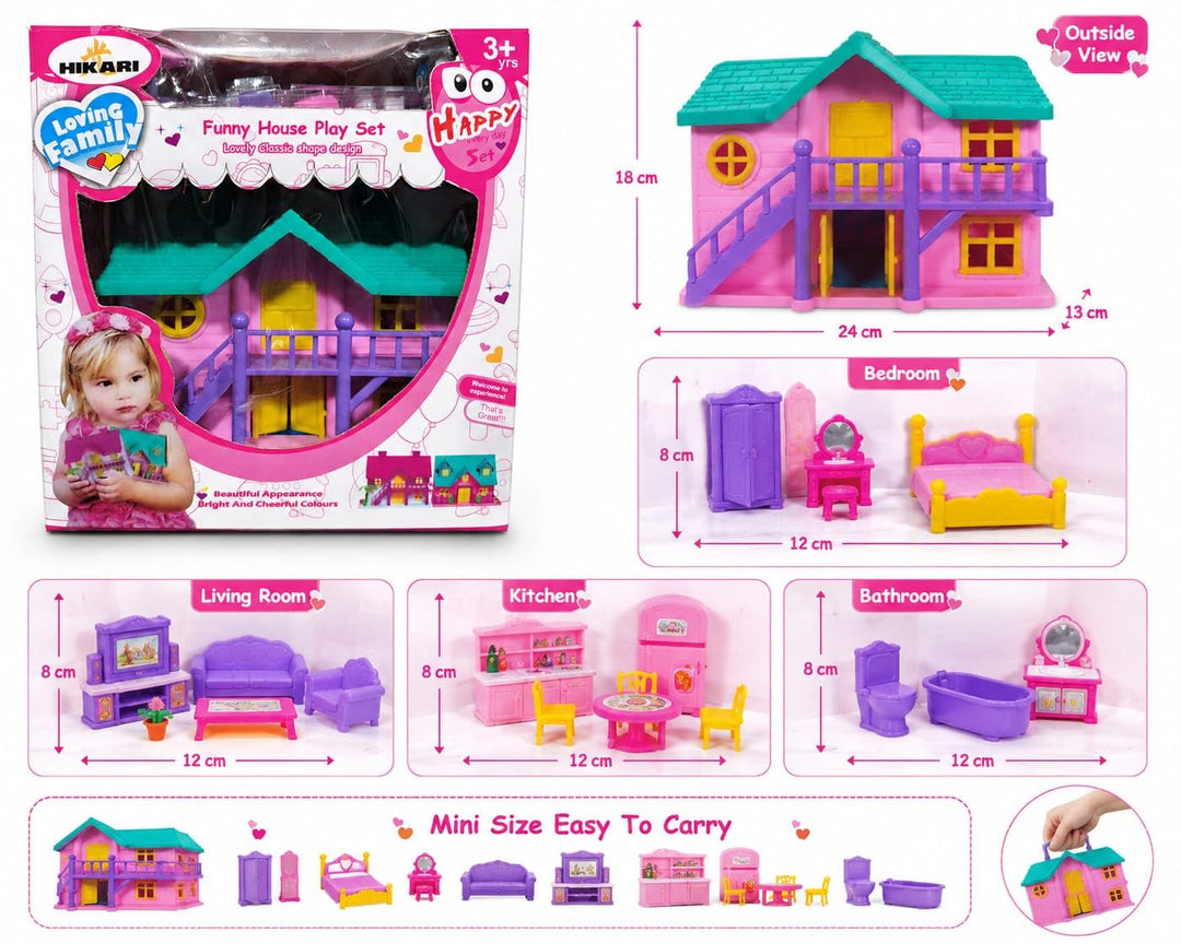 Lovely Funny Doll House Play Set with Furniture - Small (3-7 Years)
