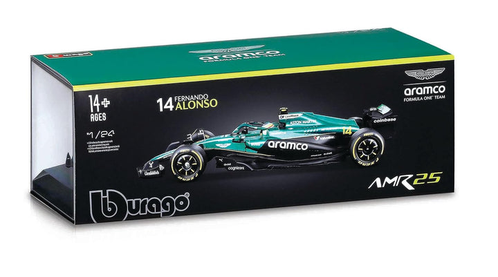 Bburago Original Aston Martin AMR25 - Fernando Alonso Licensed Diecast Car | 1:24 Scale (14 Years till Grown Ups)