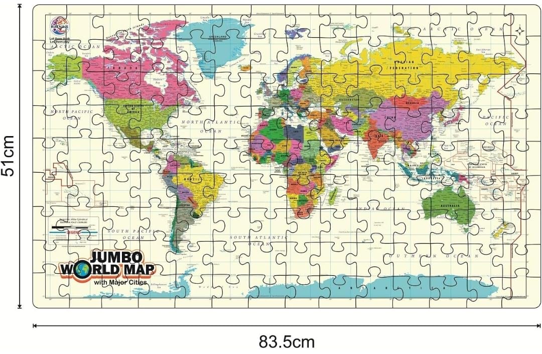 Ratna's Jumbo World Map with Major Cities - Jigsaw Puzzle | 126 Pieces