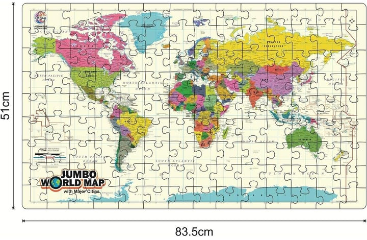 Ratna's Jumbo World Map with Major Cities - Jigsaw Puzzle | 126 Pieces