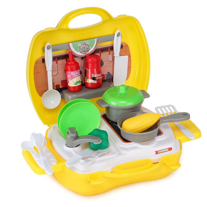 Kitchen Play Set with Foldable Suitcase, Game Toy Kit, Compact Kitchen Accessories Pretend Play