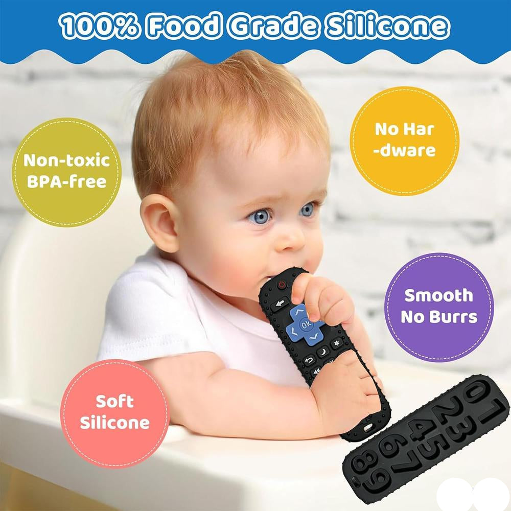 FunBlast Silicone Remote Teether for Babies – Black | Soft Chew Toy for Teething & Biting Skill Development