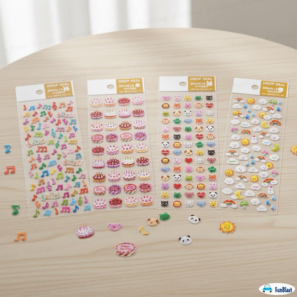 FunBlast Kawaii 3D Stickers | Aesthetic Self-Adhesive Craft Stickers for Kids | Pack of 4