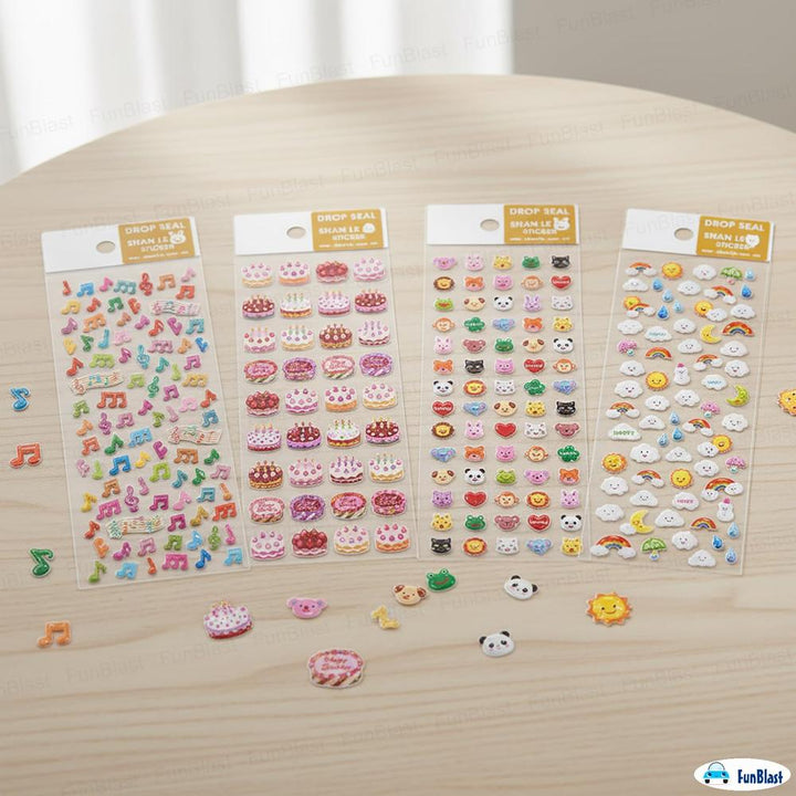 FunBlast Kawaii 3D Stickers | Aesthetic Self-Adhesive Craft Stickers for Kids | Pack of 4