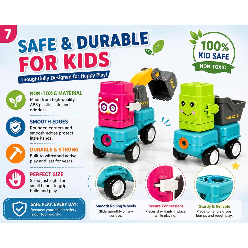 Magnetic Animal Car Building Set | DIY Assemble Toy Vehicles | Push & Press Interactive Construction Toy