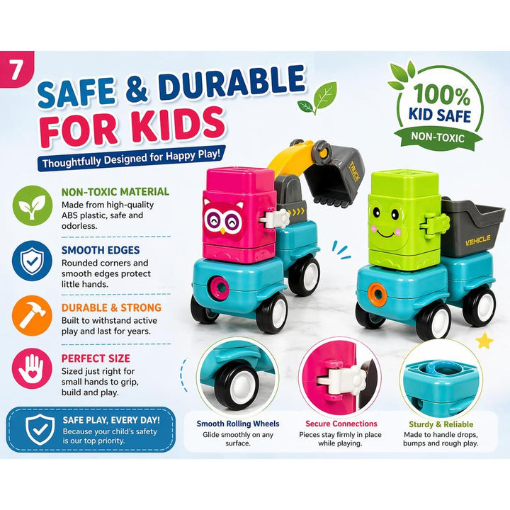 Magnetic Animal Car Building Set | DIY Assemble Toy Vehicles | Push & Press Interactive Construction Toy