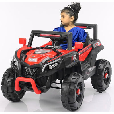 Red Driving Jeep Ride on | Remote + Mobile App Control & Manual Steering Drive Car | Bluetooth Music Player | Loading Capacity of 50 Kg | COD Not Available