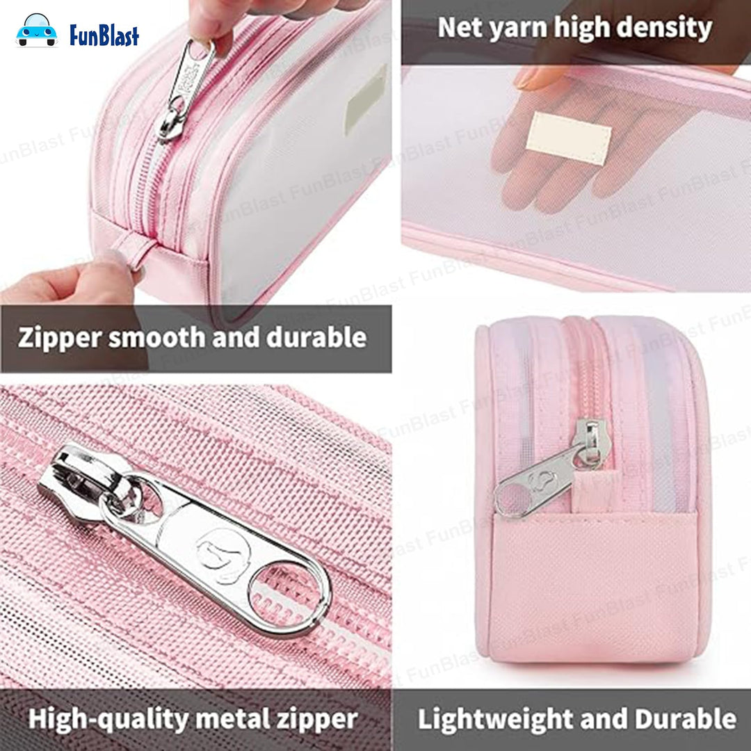 FunBlast Transparent Pencil Case | Large Capacity Clear Pouch with Zipper Closure | Portable Makeup & Stationery Bag