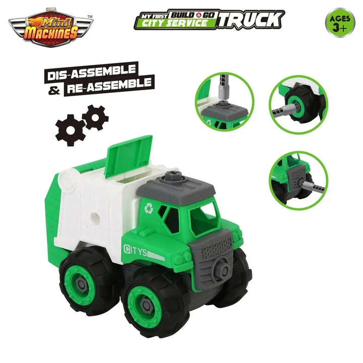 Skoodle Mini Machines Build & Go Garbage Compactor Truck - Green