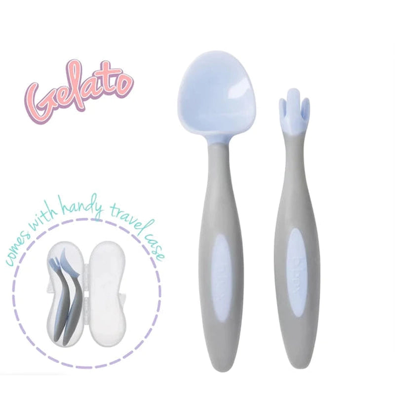 Toddler Fork & Spoon Cutlery Set Bubblegum Light Blue