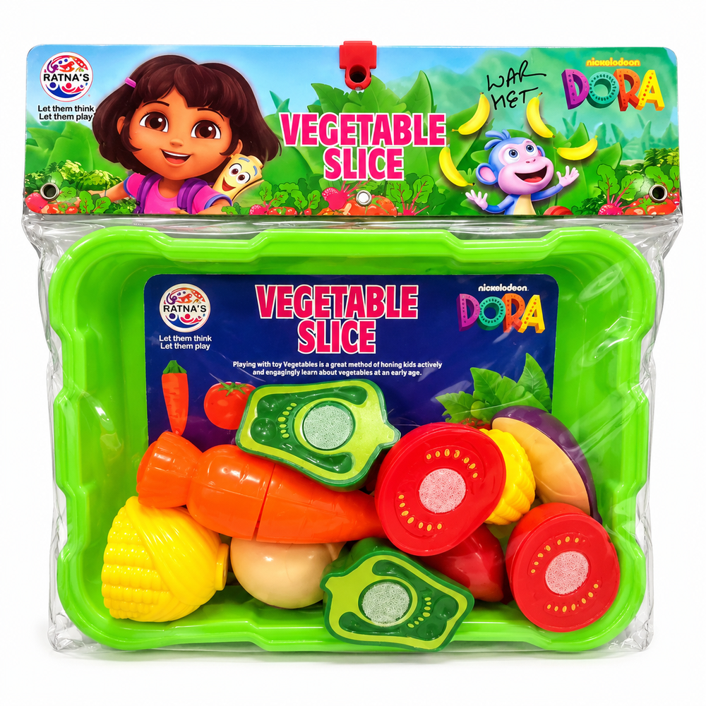 Ratnas Dora Vegetable Slice Toy Set for Kids – Realistic Sliceable Play Food Kitchen Set with Storage Tray | Pretend Play