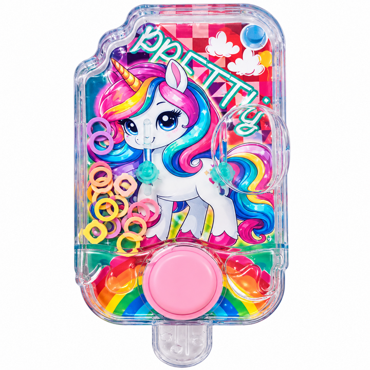 Unicorn Ice Cream Water Ring Toss Game for Kids | Handheld Push Button Water Game