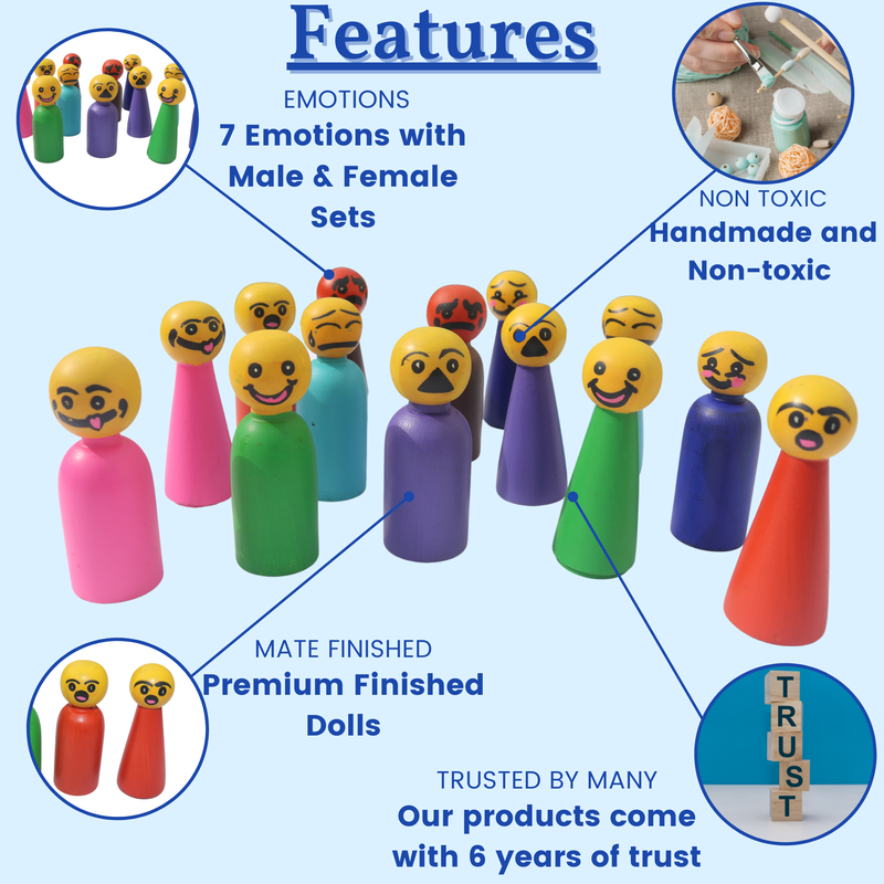 Wooden Peg Dolls 14 PCS Toy for Kids Vegetable Colored safe ( EMOTIONS )