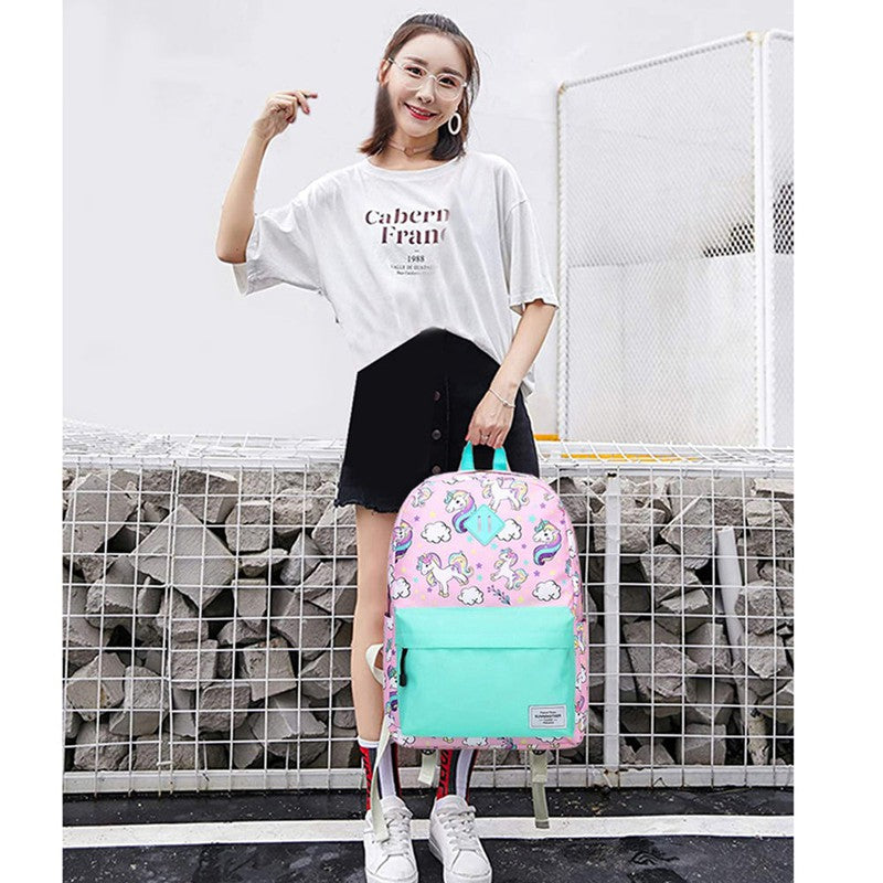 Clouds & Unicorns Matching Backpack with Lunch Bag & Stationery (Pouch Green & Pink)