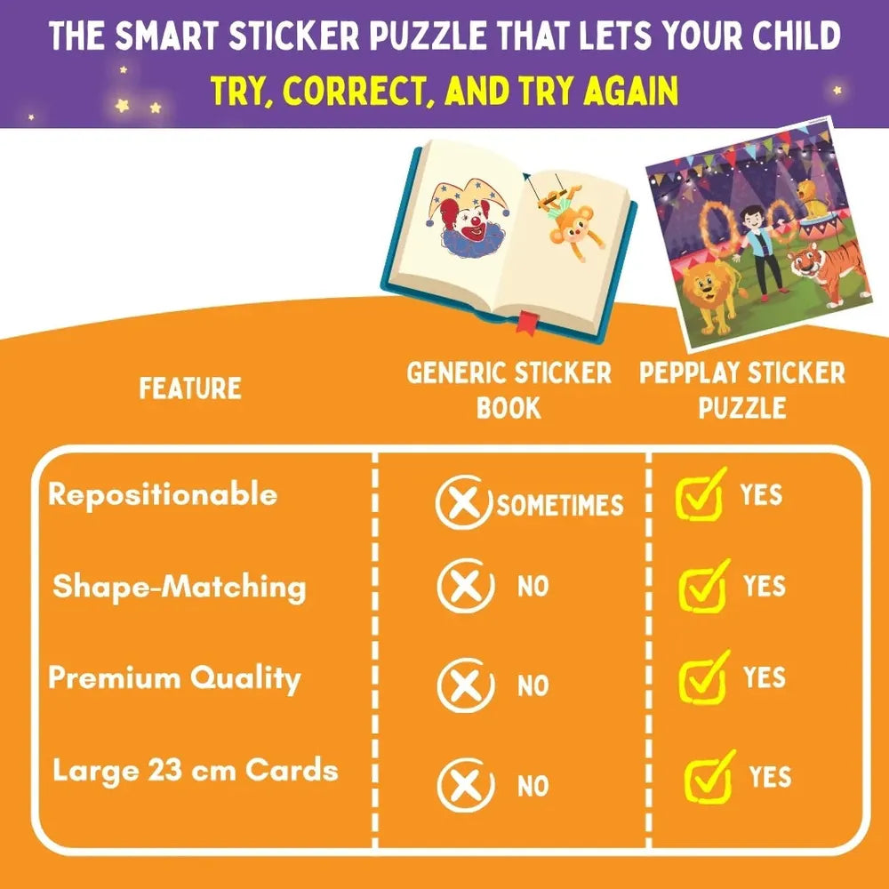 PepPlay Mosaic Sticker by Number - Circus Carnival Puzzle Kit | Boost Focus Through Sticker Art