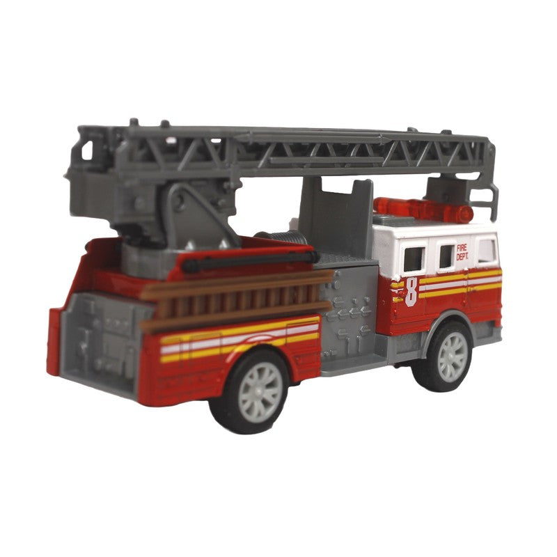 Die cast Metal Fire Brigade Truck | Stretchable Ladder & Push Back Function | Multicolour