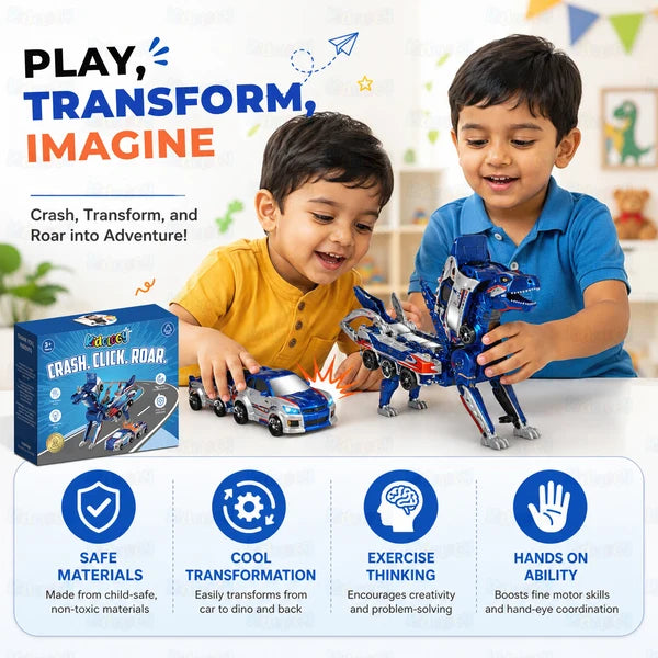 Kidology 2-in-1 Magnetic Transforming Car to Dragon Toy – Creative Transforming Vehicle