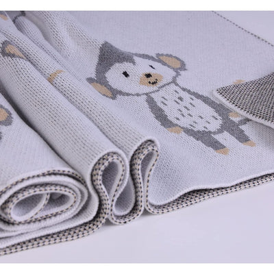 Premium Baby Blanket Knit 100% Cotton with Cute Animal Prints - Beige (Monkey Print)