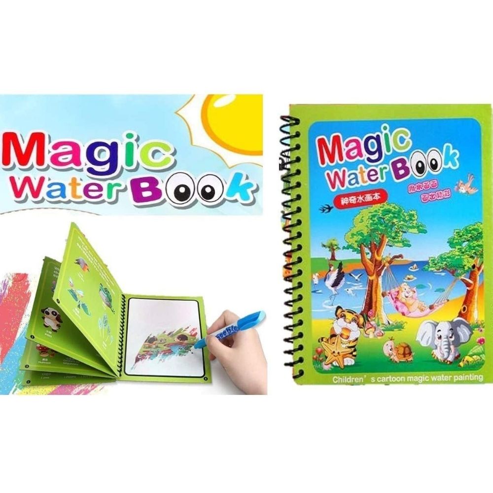 Quick Dry Re-Usable Magic Coloring Water Book Doodle with Magic Pen (Assorted Design) (Pack of 6)