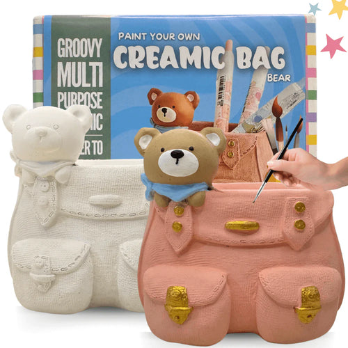 Craftopedia DIY Paint Your Own Ceramic Mini Bag Vase Bear