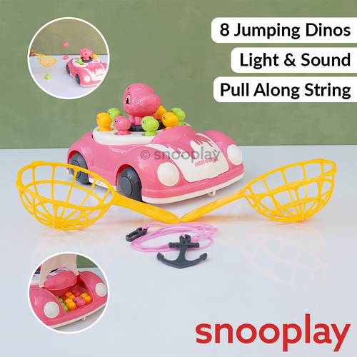 Tak Tak Toys 2 in 1 Dino Catching Game & Pull Along Car Toy | Light & Sound (3-6 Years) |Assorted Colors