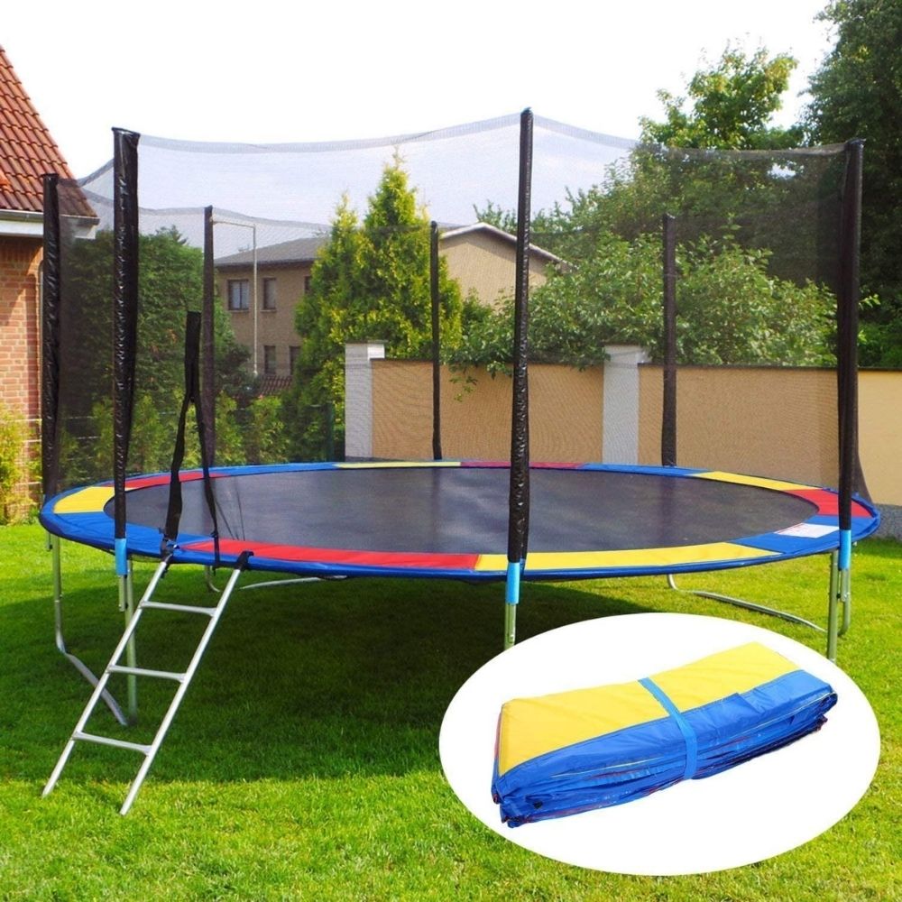 14 Feet Trampoline with Enclosure Safety Net & Jumping Pad (Rainbow Color Trampolines) - COD Not Available