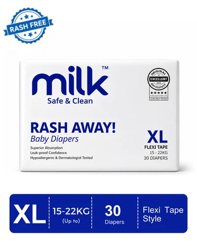 Milk Size-XL Baby Diaper Flexi Tape | 30 Pieces | 15–22 kg