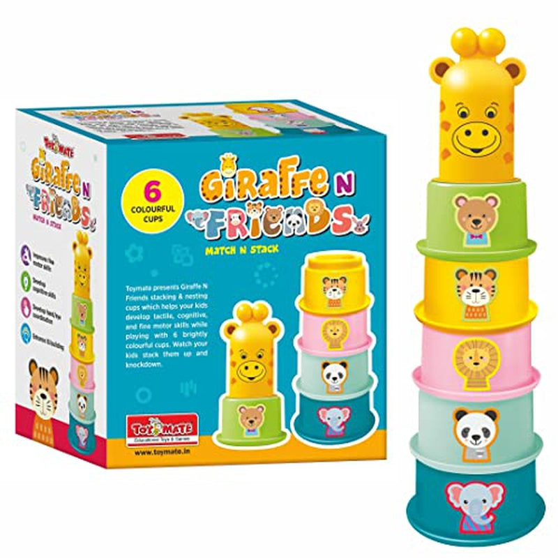 Stacking Cups with Shapes, Animals & Colors Recognition - Giraffe N Friends Game