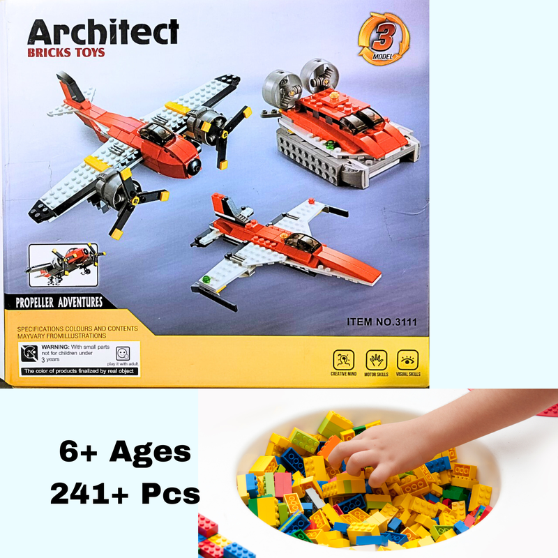 Building Blocks Set  Including Small Blocks (Rocket, Aeroplane, Boat) (241 Pieces)
