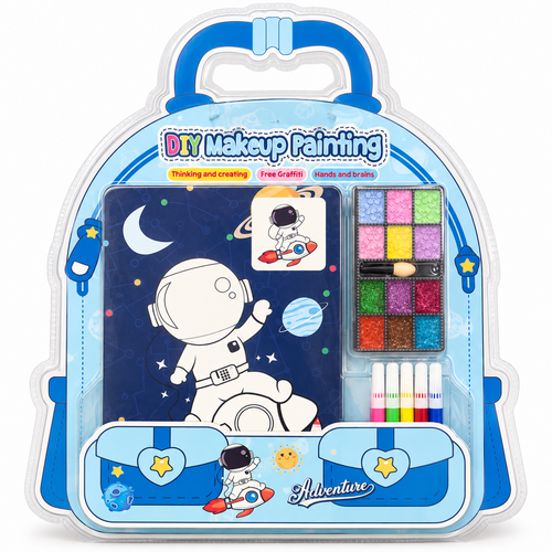 DIY Makeup Painting Kit for Kids | Space-Themed Colouring & Creative Art Set with Paint Palette & Markers | Portable Activity Kit