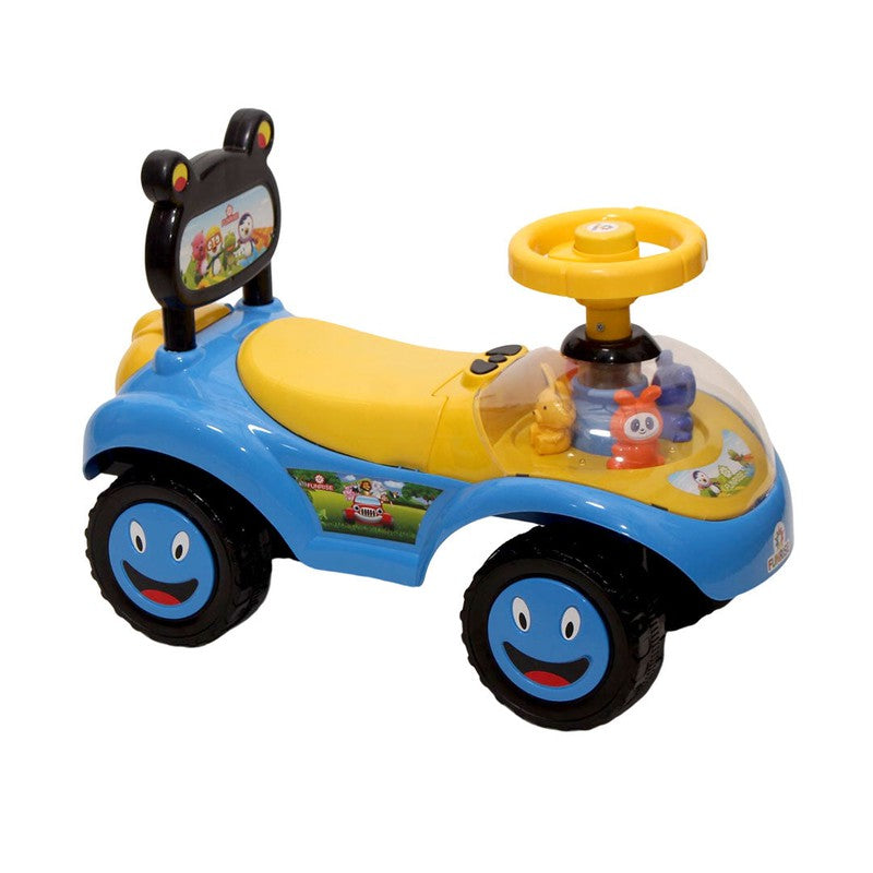 Educational Rideon Baby Car with 4 Toys on Front in Transparent ABS Material - PP - 801 E Blue