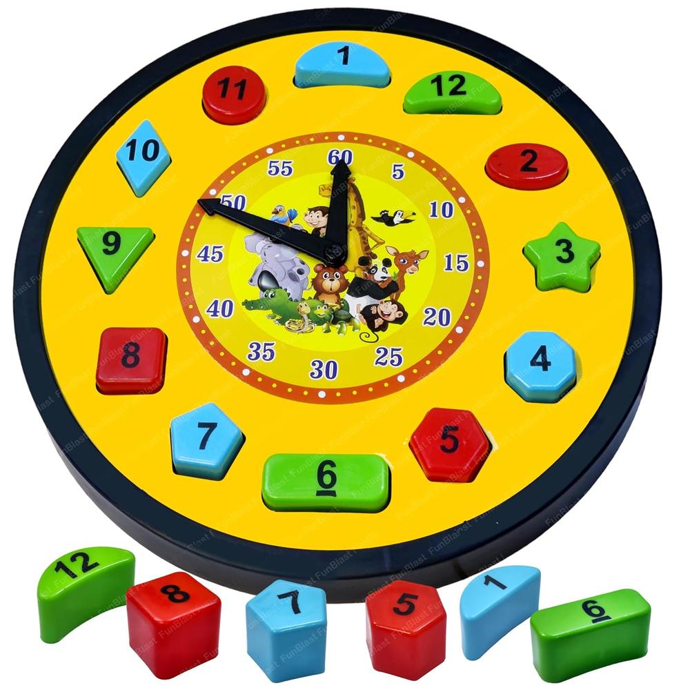 FunBlast Learning Clock Puzzle Toy for Kids | Time, Shape & Number Learning Jigsaw Toy