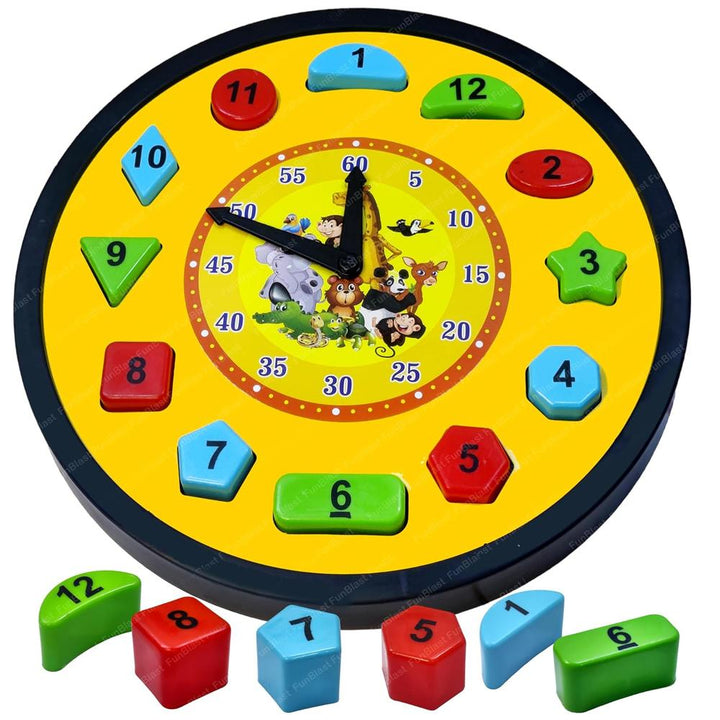 FunBlast Learning Clock Puzzle Toy for Kids | Time, Shape & Number Learning Jigsaw Toy